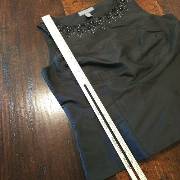 KATE HILL beaded silk evening blouse size 8 sleeveless black top formal - Picture 4 of 9